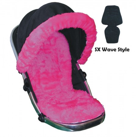 Seat Liner & Hood Trim to fit Silver Cross Wave Pushchairs - Hot Pink Faux Fur
